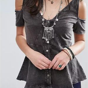 NWOT Free People Snap-up Cold Shoulder Top